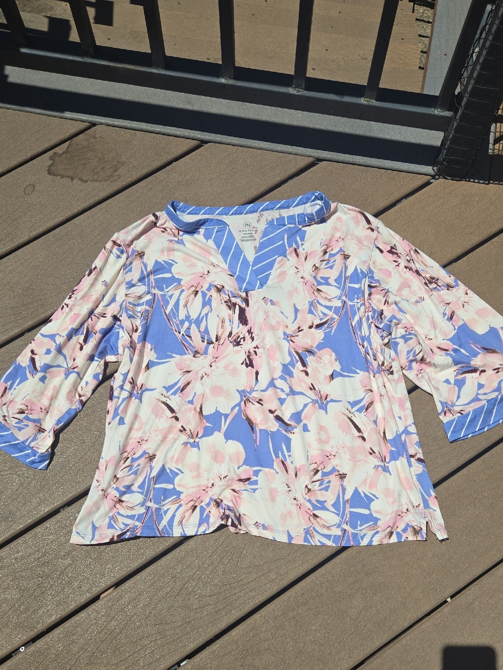Floral V-Neck Blue and Pink Women’s Pajama Set